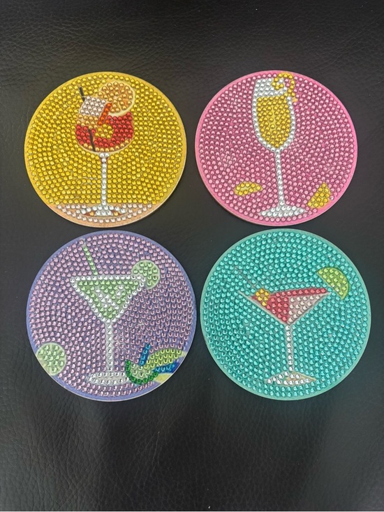 handcrafted Other - Handcrafted Rhinestone Embellished Wooden Coaster Set